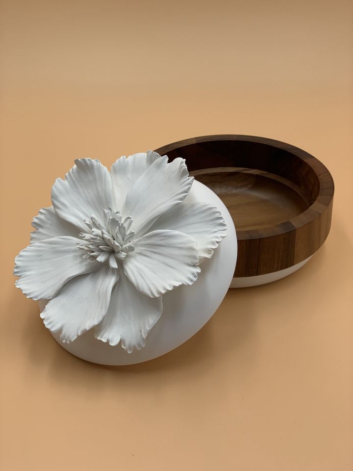 Ceramic Cosmo with Acacia Container Small D14cm by H9cm
