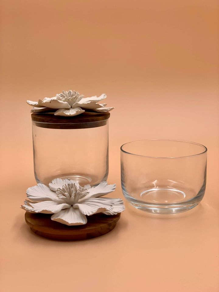 Ceramic Cosmo with Glass Container Small and Large D12.5cm by H10 and H13cm
