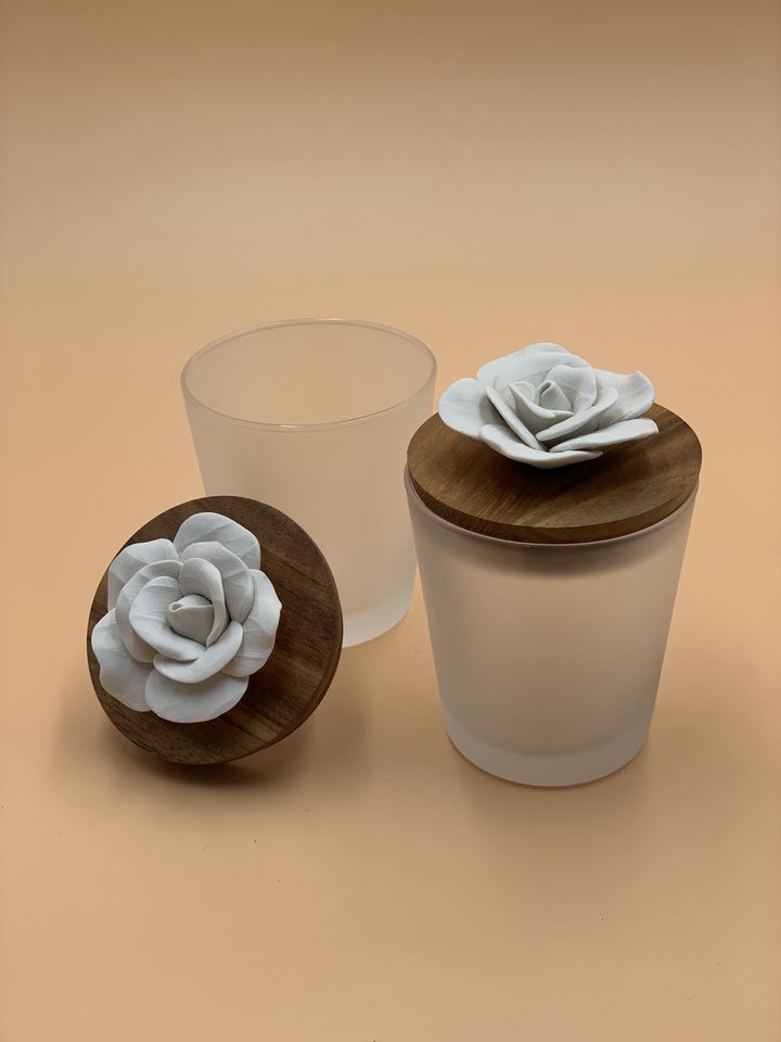 Ceramic Rose with Frosted Glass D8cm by H10.5cm