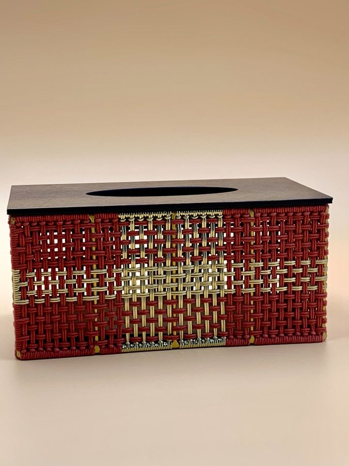 Leather Weaving Tissue Box Red and Gold L25xW13xH12cm